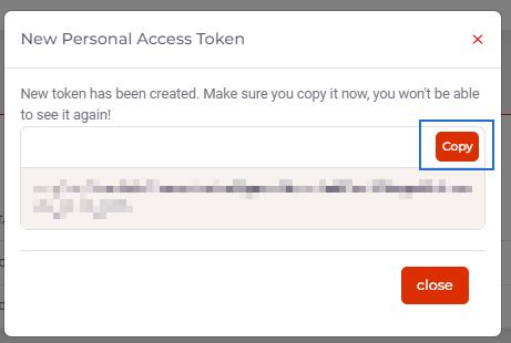 Copy the Personal Access Token